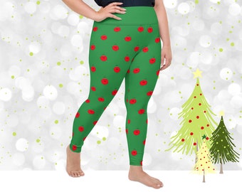 Women's Plus Size Ornament Christmas Leggings | Christmas Print Leggings | Holiday Clothing | Kawaii Leggings | Christmas Pajamas