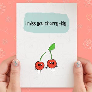 Vous manquez carte de vœux | Tu me manques carte | Jeu de mots | Carte de voeux faite main | Vous me manquez | Ami longue distance | Carte de fruits kawaii