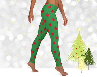 Women's Ornament Christmas Leggings | Christmas Print Leggings | Christmas Outfit | Holiday Clothing | Kawaii Leggings | Christmas Pajamas