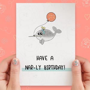Have A Nar-ly Birthday Narwhal Funny Birthday Card | Pun Birthday Card | Cute Kawaii Birthday Card | Handmade Greeting Card | Ocean Party