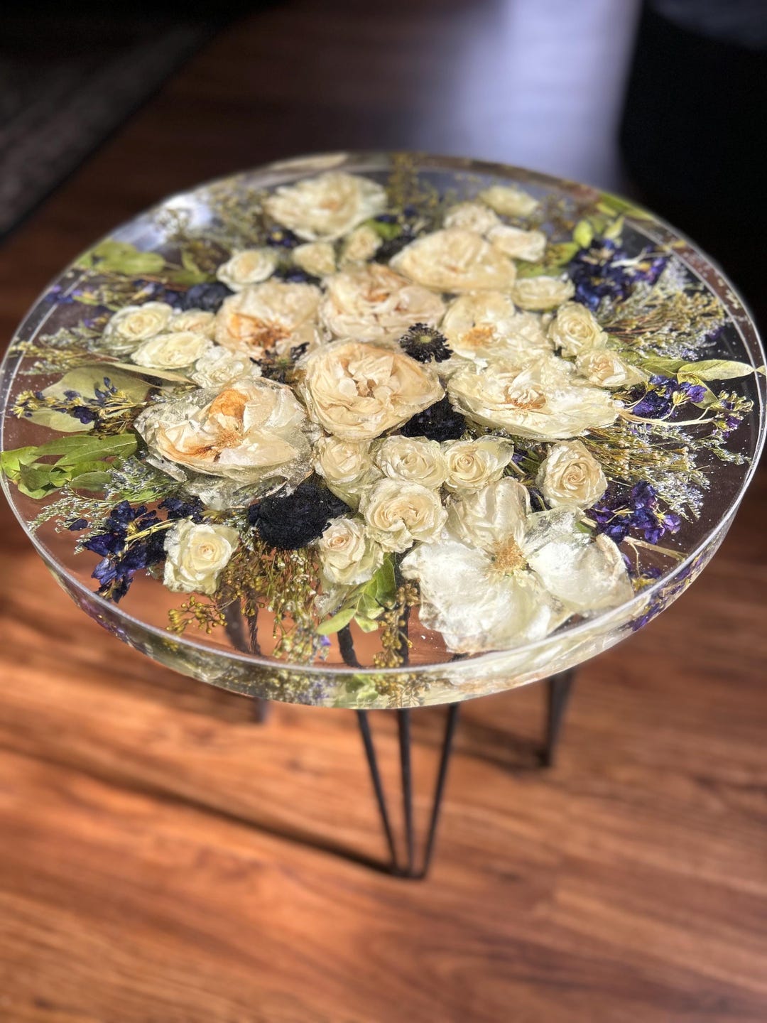 CUSTOM* Floral Epoxy Side Table ,bouquet Preservation,wedding