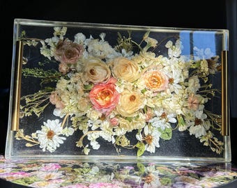 CUSTOM * Large Wedding Bouquet Serving Tray, Preserved Bouquet Resin Tray, Bouquet Preservation Tray,Flower Preservation Gift, Wedding Gifts