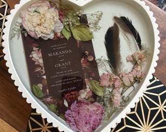 CUSTOM | Heart Shaped Floral preservation Tray | Clay Resin Tray | Wedding preservation tray | Floral preservation heart | Wedding Gift