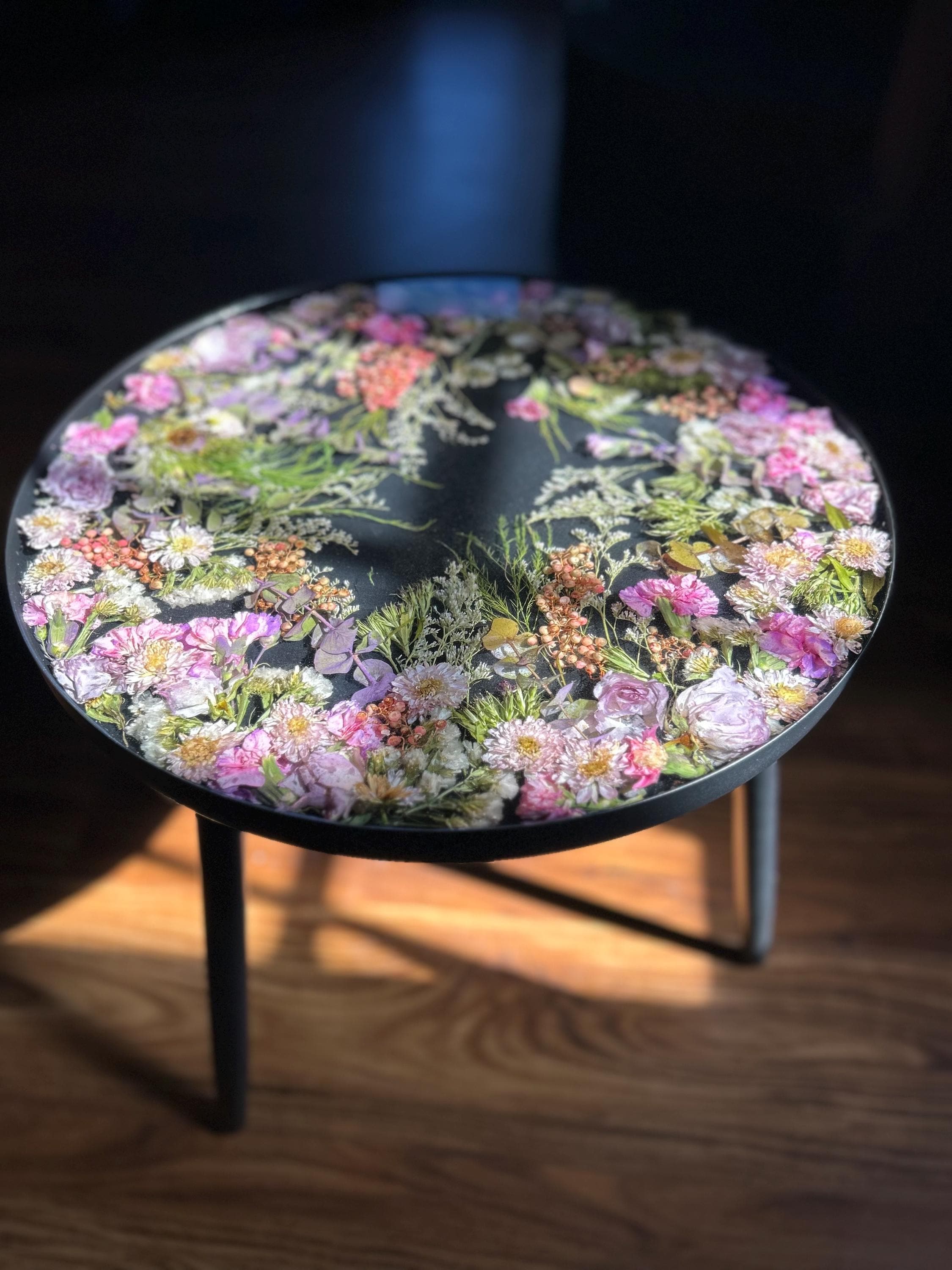 CUSTOM* Metal Rimmed Epoxy Side Table | Bouquet Preservation