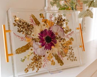 Pressed Wedding Flowers, Large Serving Tray, Bridal Bouquet Preservation, Resin Tray, Custom Flowers