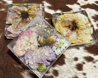 CUSTOM *Wedding Modern Drink Coasters, Preserved Bouquet Resin Coasters, Bouquet Preservation Tray,Flower Preservation Gift, Wedding Trend