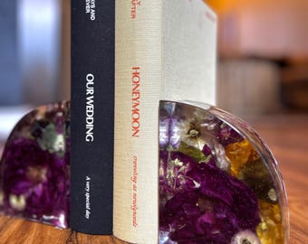 CUSTOM* Floral Resin Bookends Set, Preserved Bouquet Resin Bookend Set, Bouquet Preservation Book ends,Flower Preservation Gift, Weddings