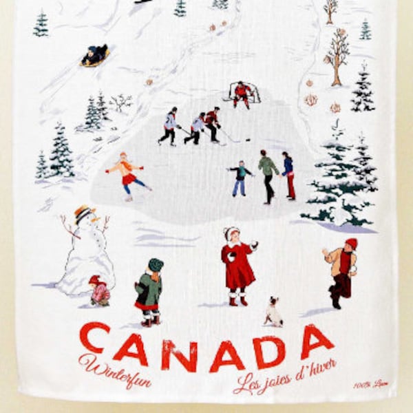 Canadian Gift Winter Theme Linen Kitchen Towel Souvenir