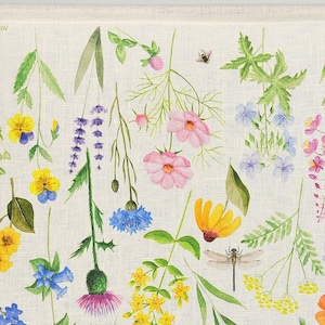 Linen Tea Towel Wildflowers and Butterflies CANADA GIFT