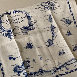 Vintage Map Of Carribean Islands-  Vintage Caribbean Linen Tea Towel – 100% Linen Souvenir Kitchen Decor, Collectible Dish Towel