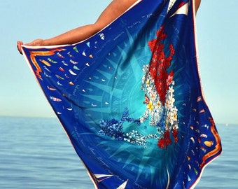 Cachecol de seda 100% seda de amoreira, 90 cm quadrados. Estampa floral.