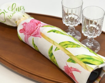 Linen Tea Towel: Heliconia Tropical Flower Botanical Print