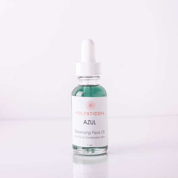 Azul Balancing Face Oil, 1 oz, végétalien, botanique, peau claire, normal, peau grasse, acné, ingrédients sûrs, pur, hydratant, à base de plantes.