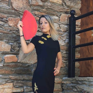 Black Cheongsam tango dress, Open back dress, Elegant dress