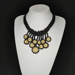 Statement woman bib,choker necklace crochet with gold thread.Handmade boho necklace.Unique gift for her accessory