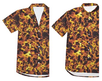 Tortoiseshell Shirt - Mens Buttondown Short Sleeve Button Up Fire Print - Quality Collared Formal Casual Colorful Up to 5XL