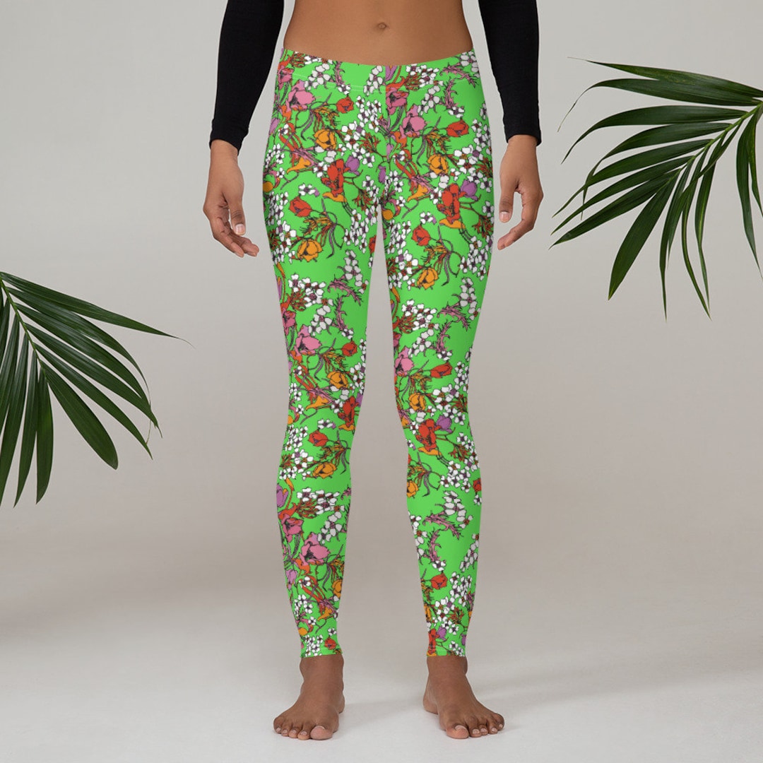 OPEN YY☆24SS FLORAL LEGGINGS SHORTS, GREEN OPEN YY