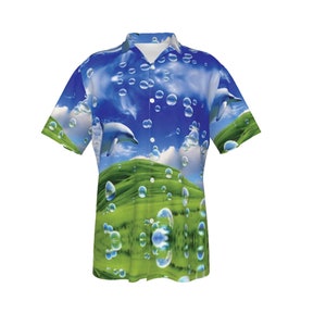 Frutiger Aero Shirt - 98% Baumwolle Ästhetik Hawaiian Style Casual Herren Damen Unisex Buttondown Kurzarm Shirt - Ironic - bis 6XL