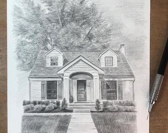 Custom Home Portrait from Photo, Custom House Sketch, Custom Home Drawing, Housewarming Gift, First Home Custom Gift, pencil drawing