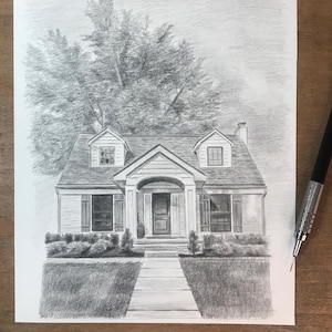 Einweihungsgeschenk, individuelles Haus Porträt vom Foto, individuelles Haus Skizze, individuelles Haus Zeichnung, erstes Haus individuelles Geschenk, Bleistiftzeichnung