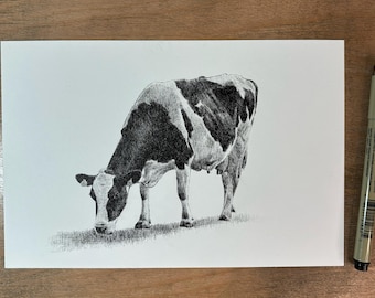 Original cow drawing, ink drawing, Farmhouse Decor, Fine Art