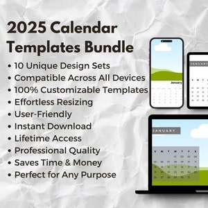 2025 Calendar Templates: Canva Editable, 10 Set Bundle (Digital Download)