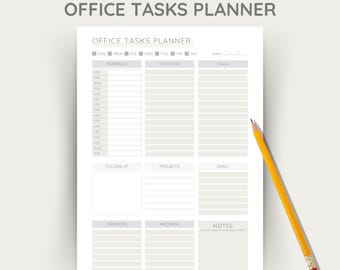 Planner Printable, Office Tasks Daily Work Planner PDF, Schedule Tracker, Small Business Productivity, Instant Download