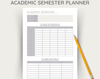 Planejador acadêmico semestral imprimível, modelo de horário de aulas em PDF, planejador universitário para estudantes, download instantâneo