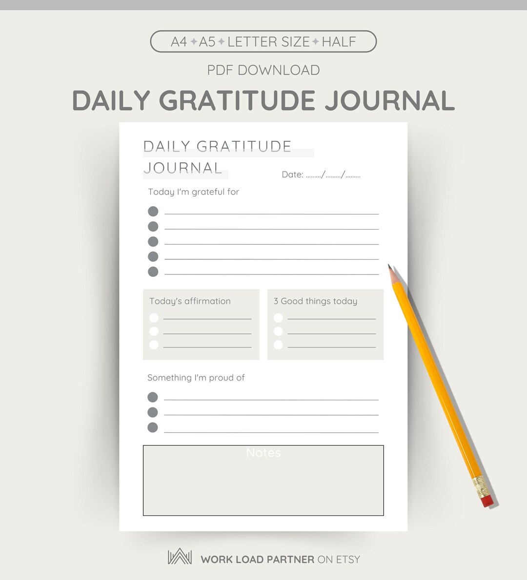 Daily Gratitude Journal Printable • Mindfulness & Self-care (PDF ...