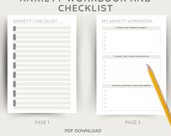 Agenda imprimable Cahier d'exercices sur l'anxiété, liste de contrôle PDF et outil de suivi des déclencheurs, journal sur la santé mentale, téléchargement immédiat