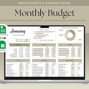 Monthly Budget Planner: Google Sheets & Excel Template (Digital Download)
