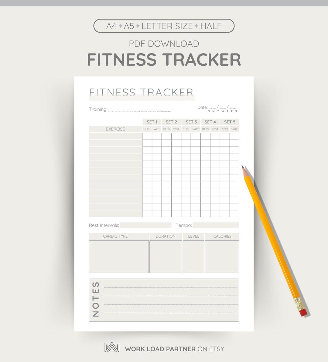 Fitness Tracker Printable, Minimal Workout Log (A4 A5 US Letter Sizes ...