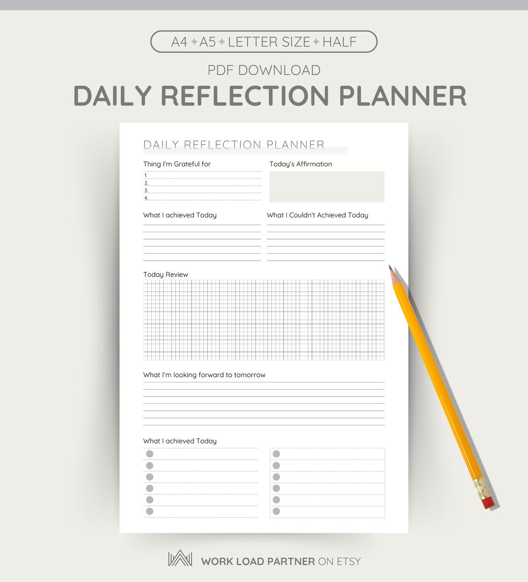 Daily Reflection Planner Printable PDF • Gratitude Journal • Self Care ...