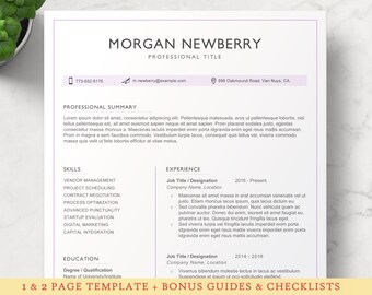 Professional Resume Template For Word 1 2 And 3 Page Cv Etsy