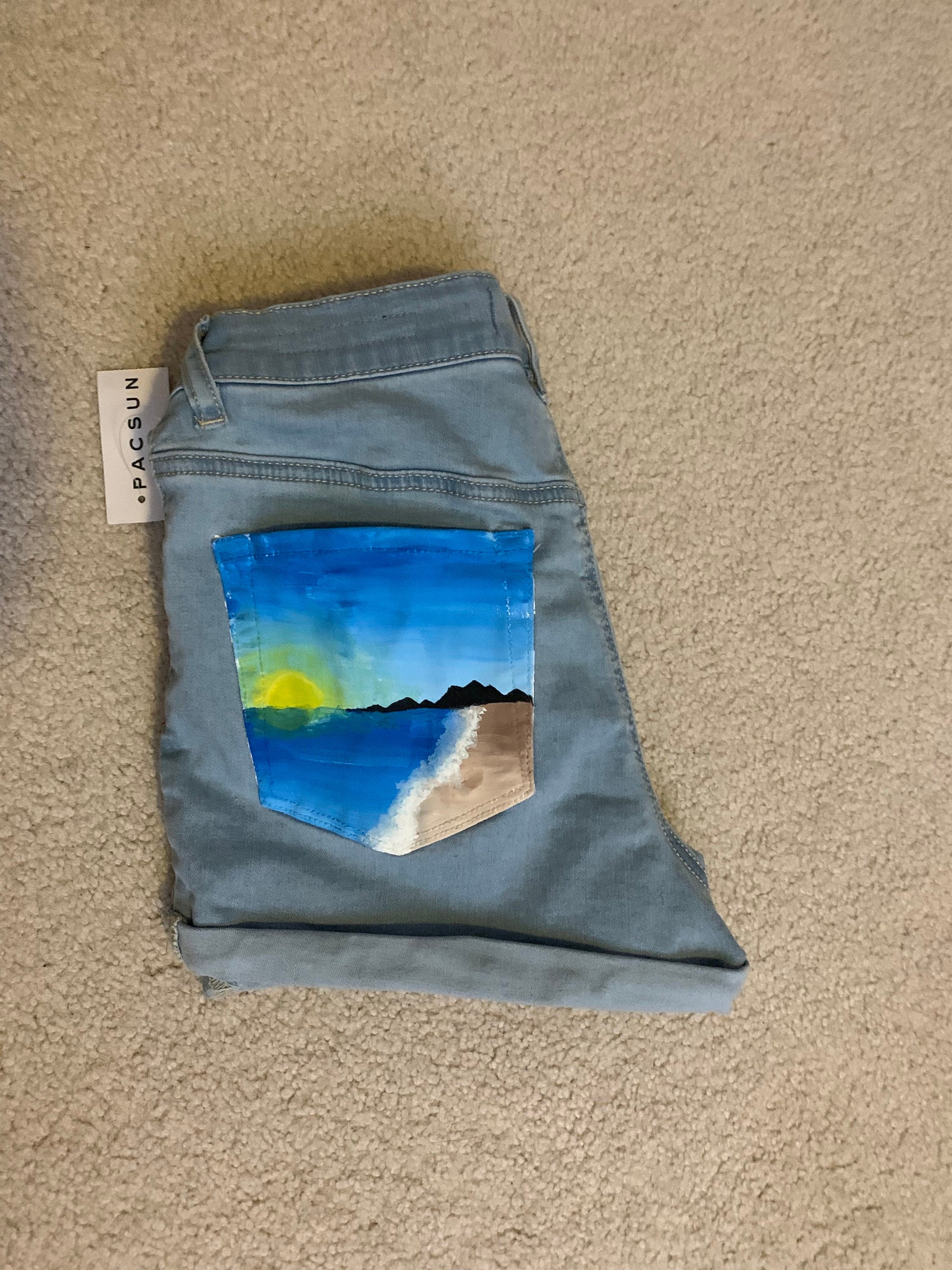 PREMADE Hand-painted Jean Shorts Beach 