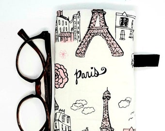 Paris Eiffel Tower Eyeglass case, Soft Fabric Sunglass case, soft padded pouch. Free shipping!  Soft Eye glasses case. Sun glasses.