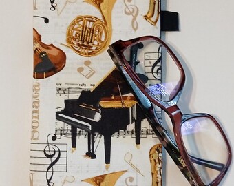 Music, Orchestra, Band Eyeglass case, Soft Fabric Sunglass padded pouch. Free shipping!  Soft Eye glasses case. Sun glasses.