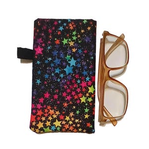 Cute Colorful Stars Eyeglass case, Soft Sunglass case, soft padded pouch.  Free shipping!