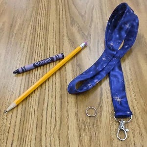 Teacher&#39;s Lanyard, Adult Lanyard, Wristlet, Art Teacher, School Teacher, Student Lanyard, Elementary ID Holder, Keychain Blue Galaxy Stars