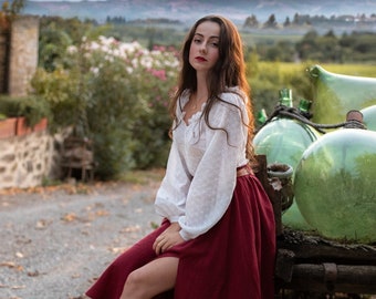 Bethany blouse - cottagecore top, long sleeve cotton top, puff sleeve, pinafore dress, romanticacademia, folk style, medieval costume
