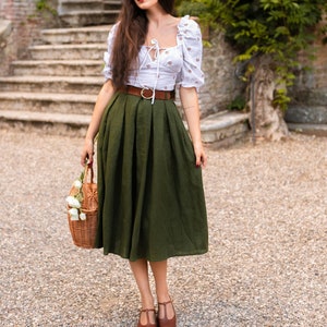 Linen pleated skirt with pockets, folk style, romantic style, classic academia, cottagecore style, everyday linen skirt, modest linen skirt