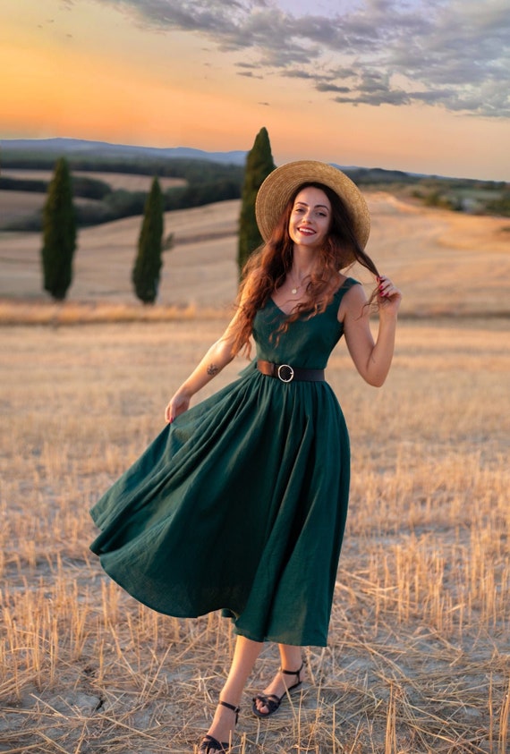 Linen Cottagecore Apron Dress, Vintage Inspired Pinafore