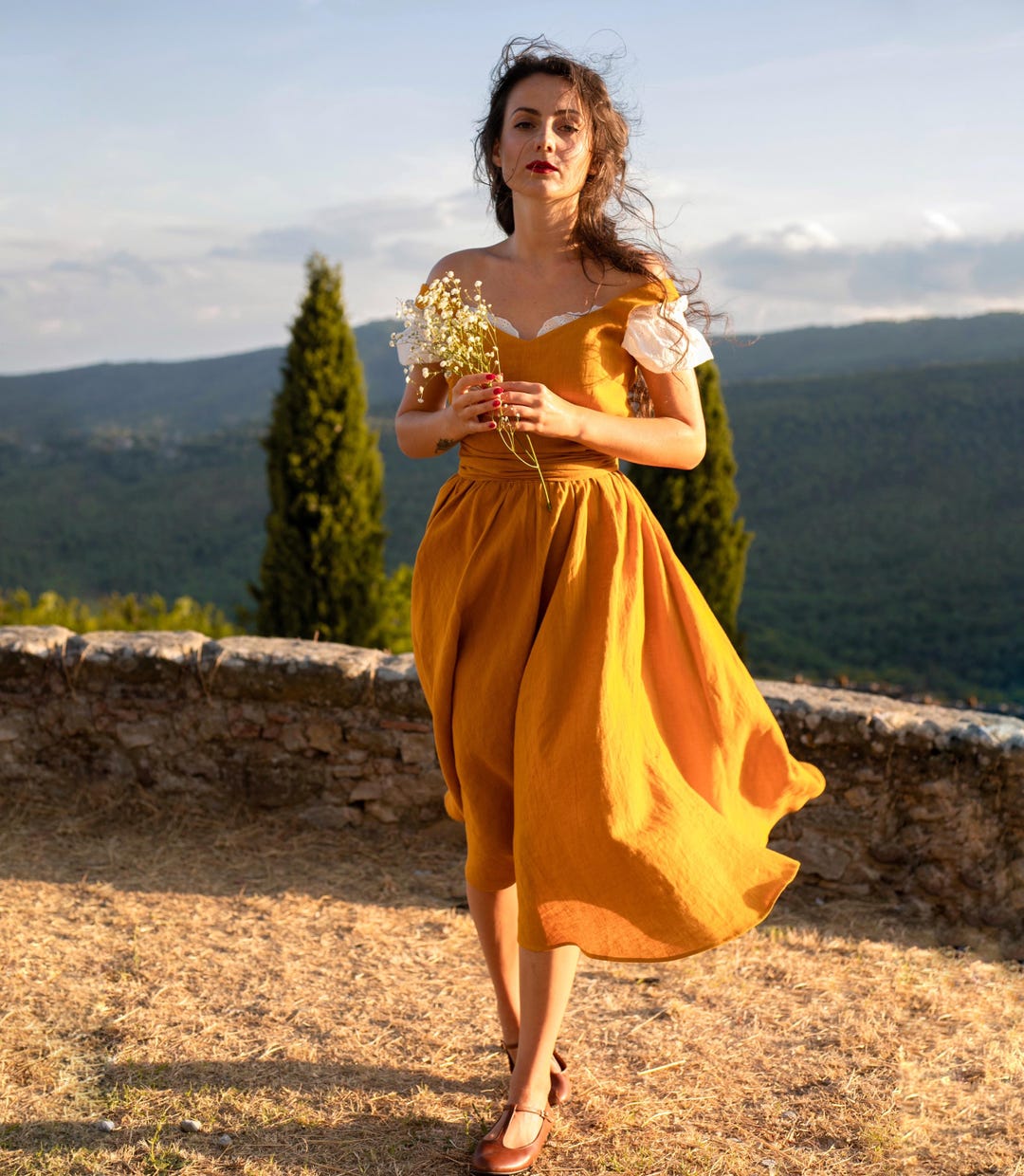 Marigold Linen Cottagecore Dress: Vintage Inspired Pinafore UK