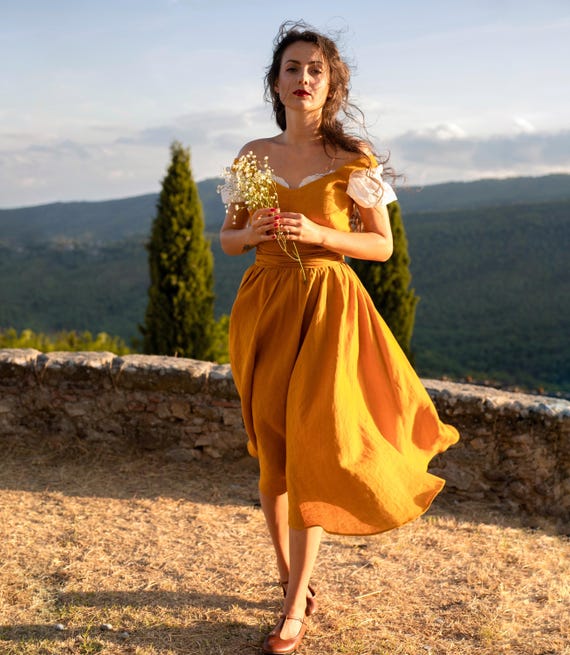 Yellow Linen Cottagecore Dress: Vintage Inspired Pinafore - Etsy Sweden