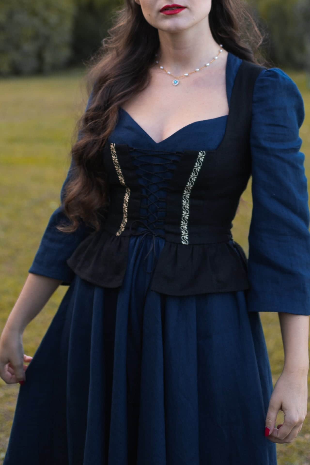 Cottagecore corset top, black golden bustier, folk style, medieval, renaissance, goth, dark academia, lace-up bodice, dark princess style