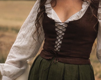 Cottagecore corset top, brown bustier, folk style, medieval, renaissance romantic academic, dark academia, lace-up bodice, cottage outfit