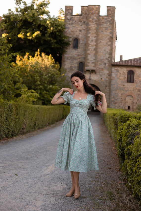 white christmas dresses Elowen Sage Green Floral Embroidered Dress