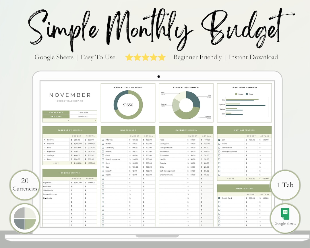 Monthly Budget Tracker, Budget by Paycheck, Budget Tracking Spreadsheet ...