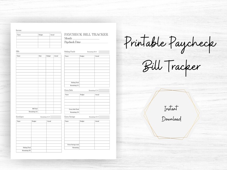 Printable Paycheck Bill Tracker Budget Printables Instant | Etsy