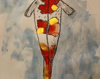 Acrylic on Paper, Koi, 18" X 24"